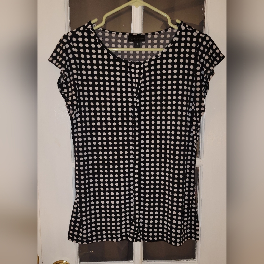Worthington black with white polka dot small dressy shirt